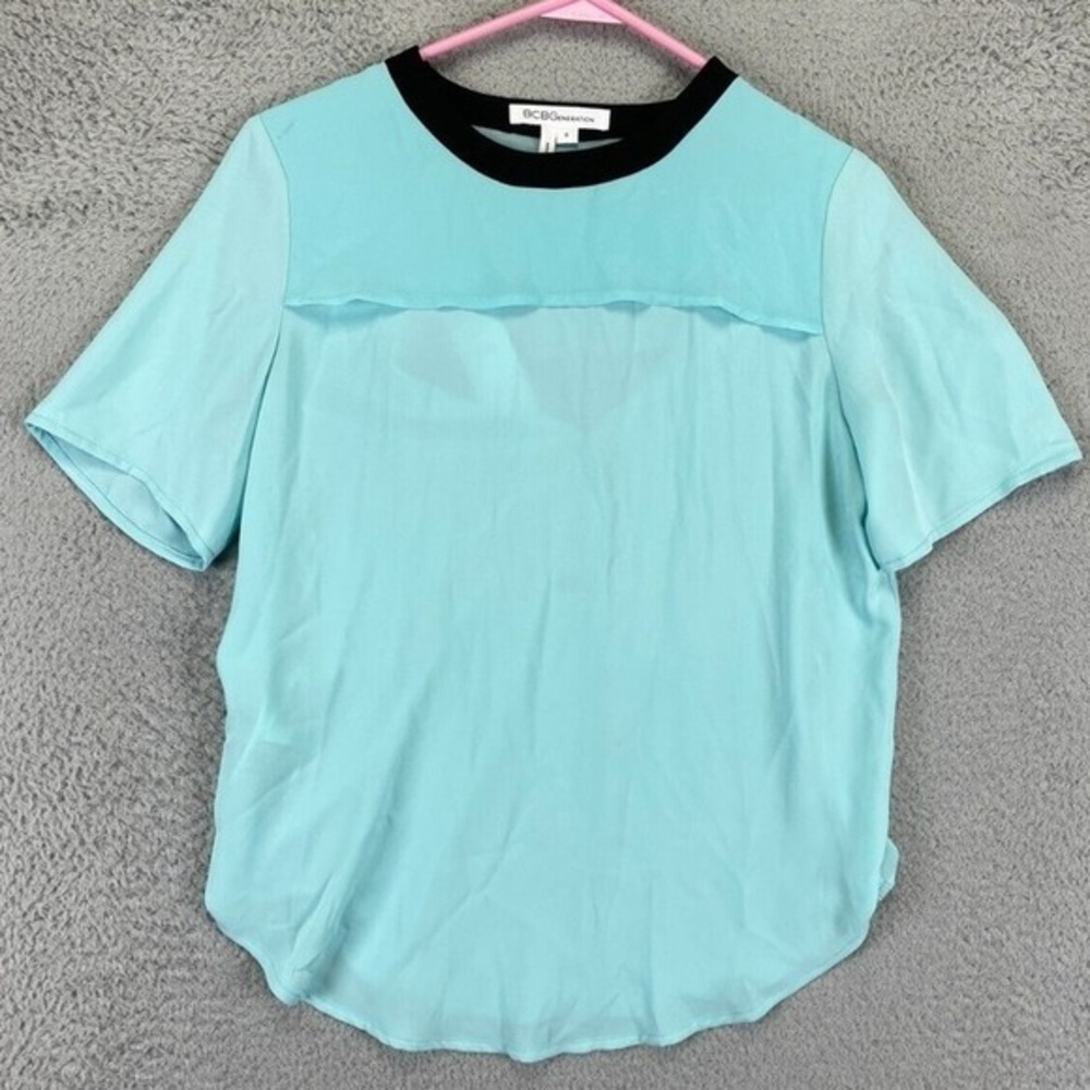 BCBGeneration Tunic Blouse Shirt Women Small Blue Semi-Sheer Poseidon Ladies NEW